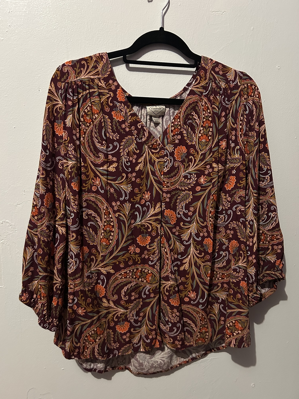 St. John's Bay Burgundy Paisley V-Neck Blouse